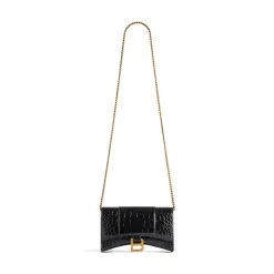 Portafoglio Hourglass Con Catena Con Lavorazione Coccodrillo da Donna in Nero