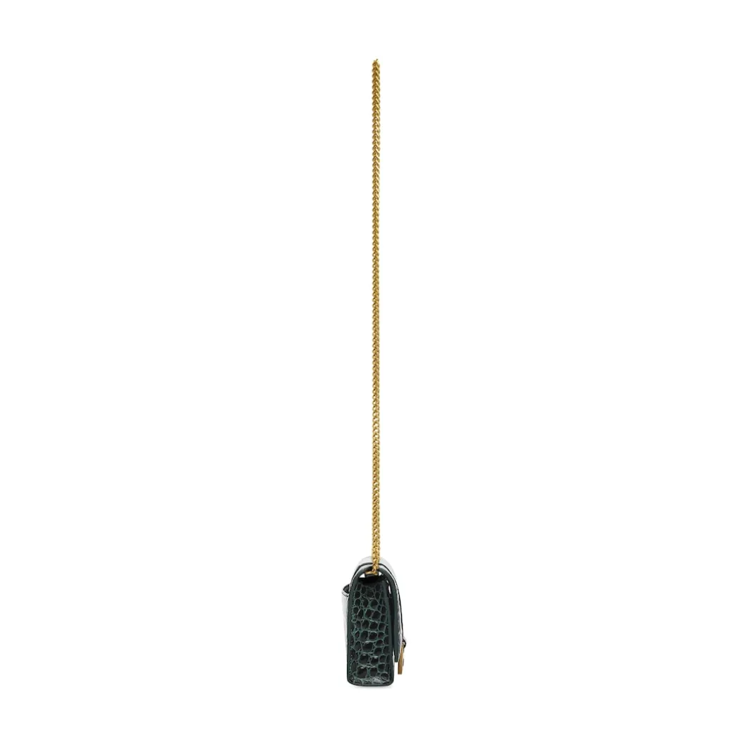 Portafoglio Hourglass Con Catena Con Lavorazione Coccodrillo da Donna in Verde