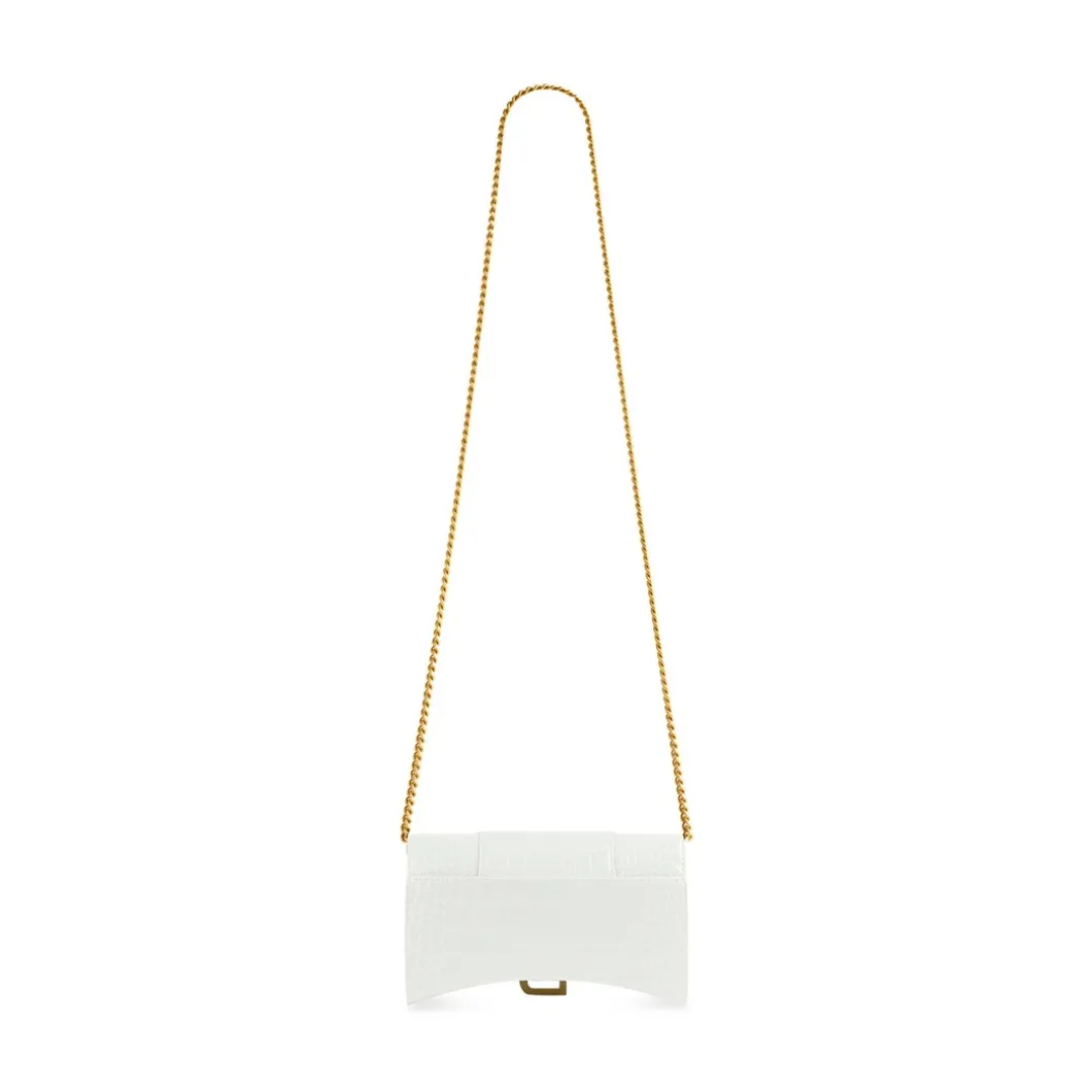 Portafoglio Hourglass Con Catena Con Lavorazione Coccodrillo da Donna in Bianco