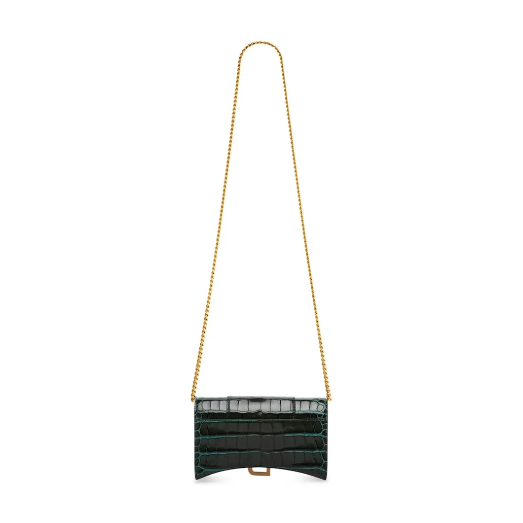 Portafoglio Hourglass Con Catena Con Lavorazione Coccodrillo da Donna in Verde