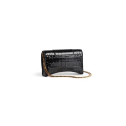 Portafoglio Hourglass Con Catena Con Lavorazione Coccodrillo da Donna in Nero