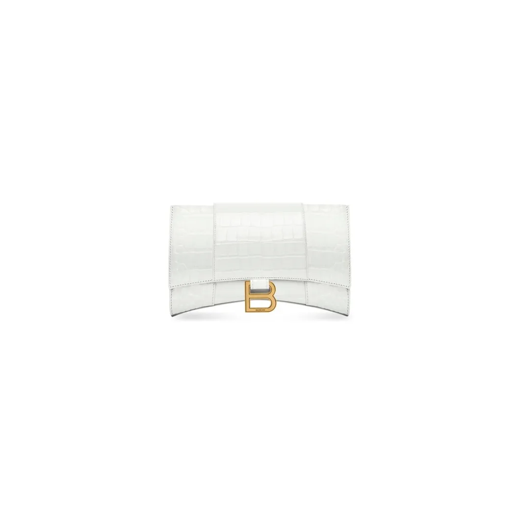Portafoglio Hourglass Con Catena Con Lavorazione Coccodrillo da Donna in Bianco