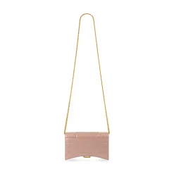 Portafoglio Hourglass Con Catena Con Lavorazione Coccodrillo da Donna in Beige