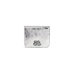 Portamonete E Portacarte Con Patta Monaco Metallizzato da Donna in Argento