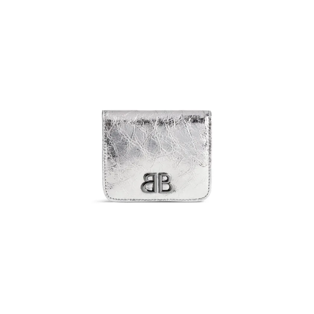 Portamonete E Portacarte Con Patta Monaco Metallizzato da Donna in Argento