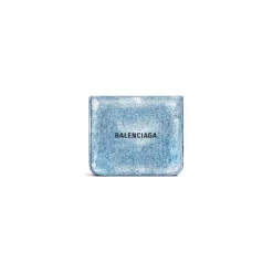Portamonete E Portacarte Con Patta Cash Con Stampa Denim da Donna in Blu