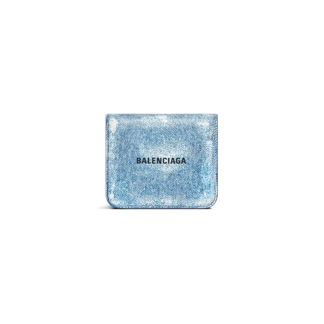 Portamonete E Portacarte Con Patta Cash Con Stampa Denim da Donna in Blu