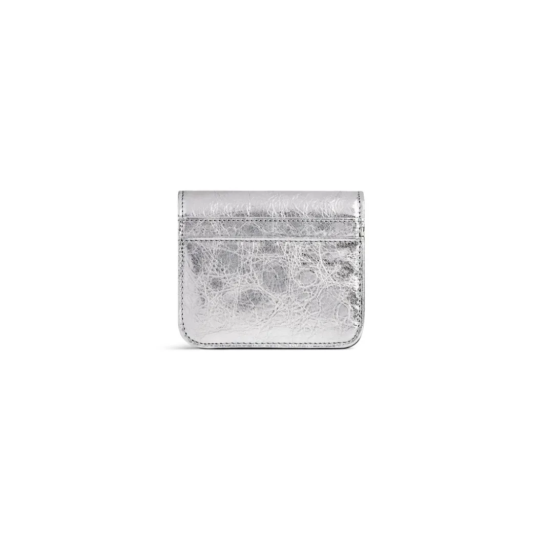 Portamonete E Portacarte Con Patta Monaco Metallizzato da Donna in Argento