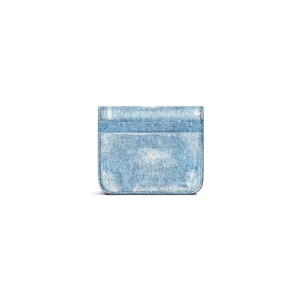Portamonete E Portacarte Con Patta Cash Con Stampa Denim da Donna in Blu