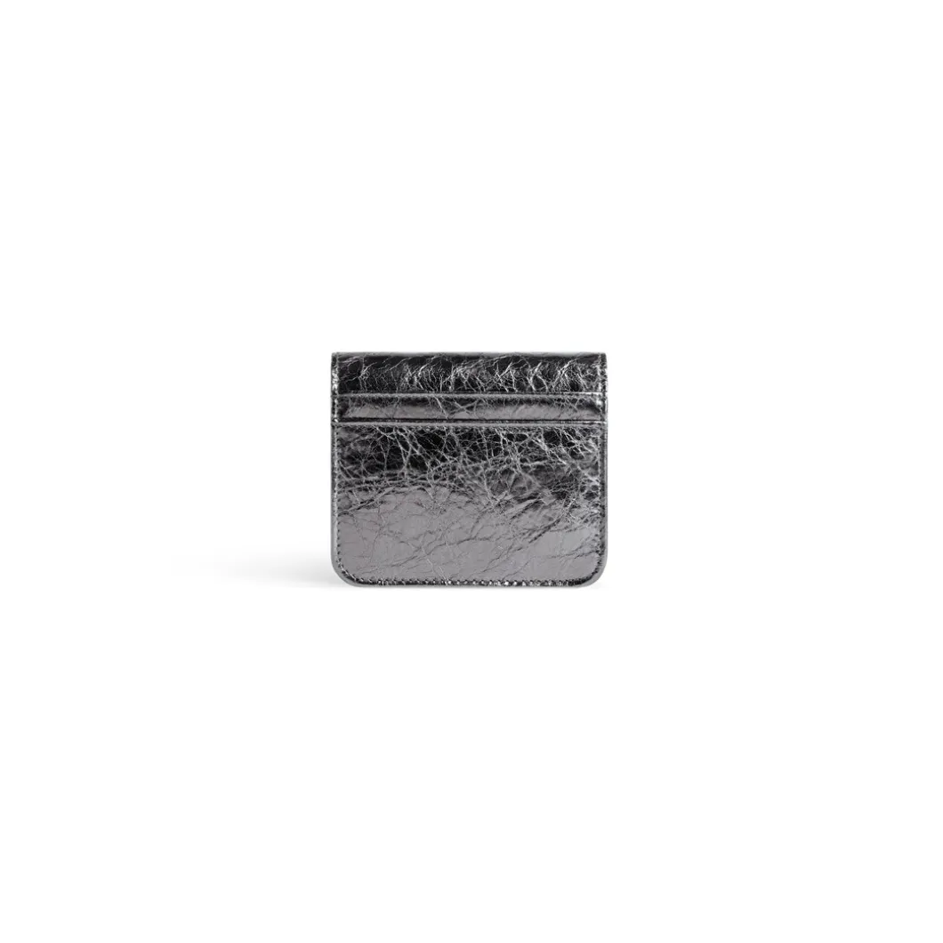 Portamonete E Portacarte Con Patta Monaco Metallizzato da Donna in Grigio Scuro