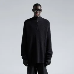 Pullover A Collo Alto Con Mezza Zip in Nero