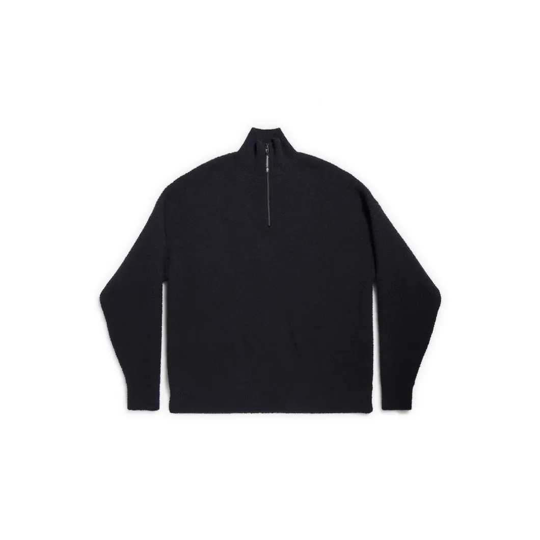 Pullover A Collo Alto Con Mezza Zip in Nero