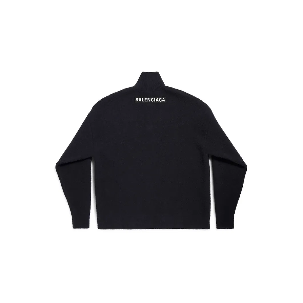 Pullover A Collo Alto Con Mezza Zip in Nero