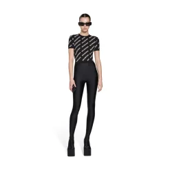 Pullover A Maniche Corte Crop Mini Allover Logo da Donna in Nero