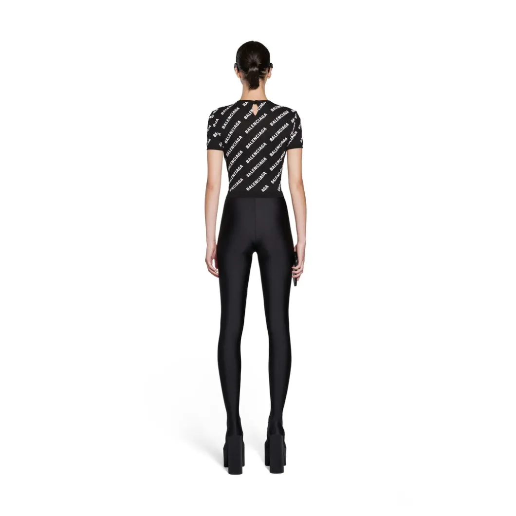 Pullover A Maniche Corte Crop Mini Allover Logo da Donna in Nero