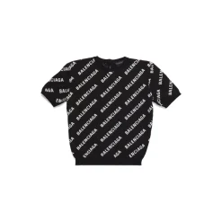 Pullover A Maniche Corte Crop Mini Allover Logo da Donna in Nero