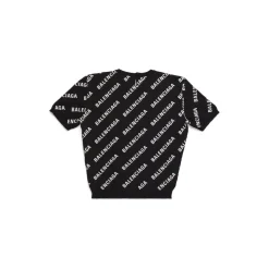Pullover A Maniche Corte Crop Mini Allover Logo da Donna in Nero