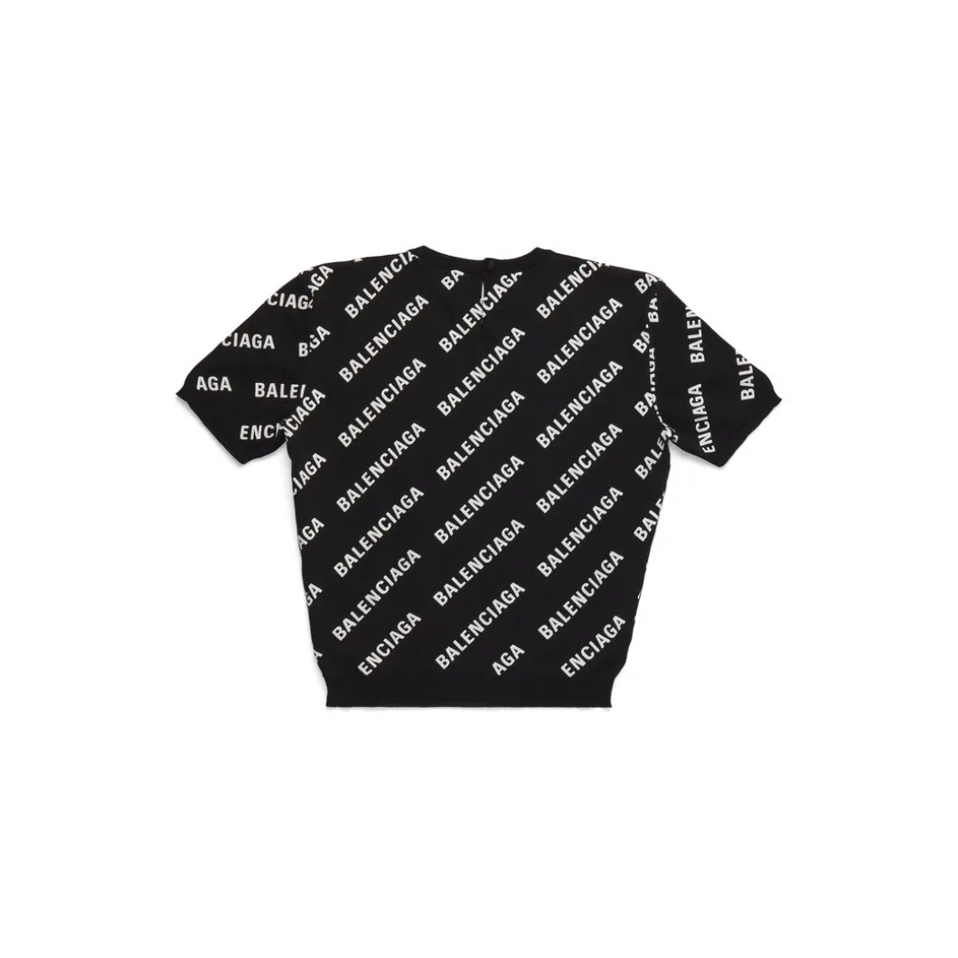 Pullover A Maniche Corte Crop Mini Allover Logo da Donna in Nero