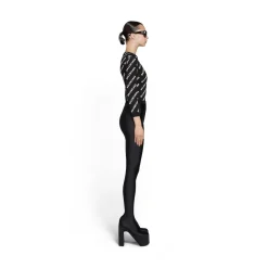 Pullover Allover Logo Crop da Donna in Nero