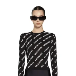Pullover Allover Logo Crop da Donna in Nero
