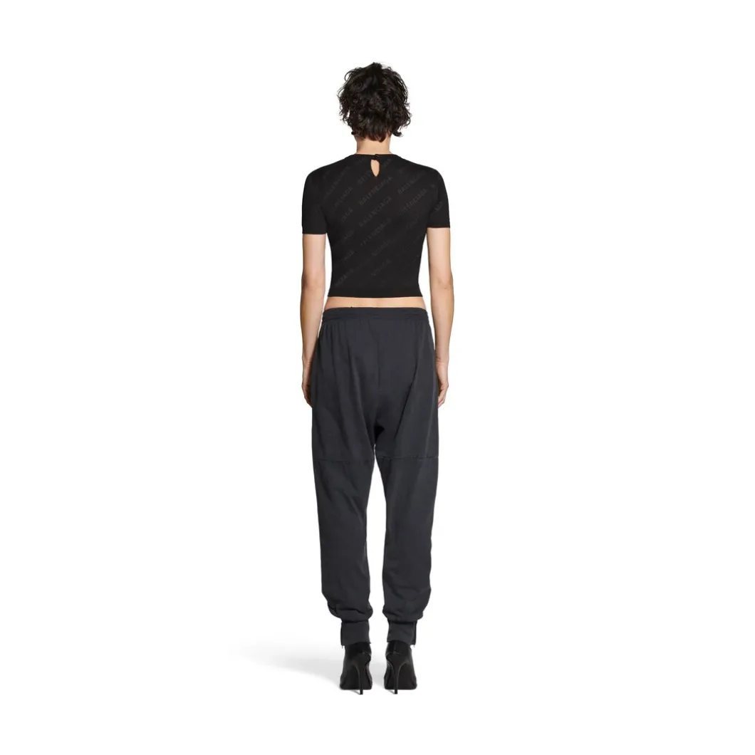 Pullover Crop A Maniche Corte Mini Allover Logo da Donna in Nero