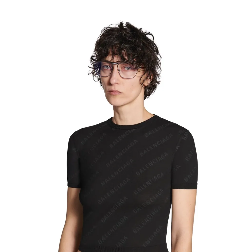 Pullover Crop A Maniche Corte Mini Allover Logo da Donna in Nero