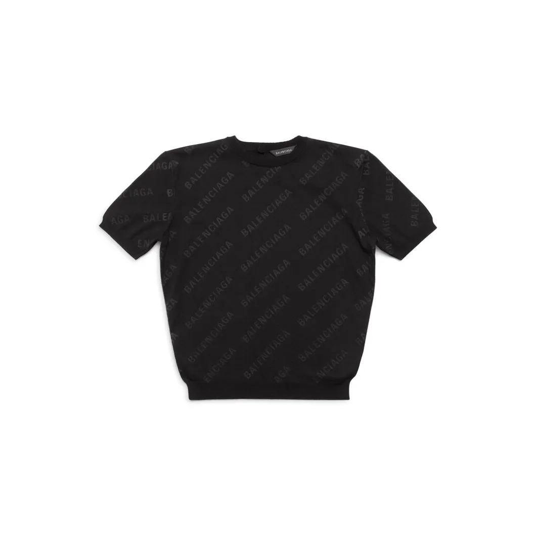 Pullover Crop A Maniche Corte Mini Allover Logo da Donna in Nero