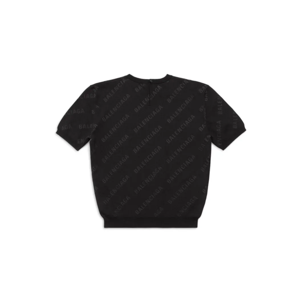 Pullover Crop A Maniche Corte Mini Allover Logo da Donna in Nero