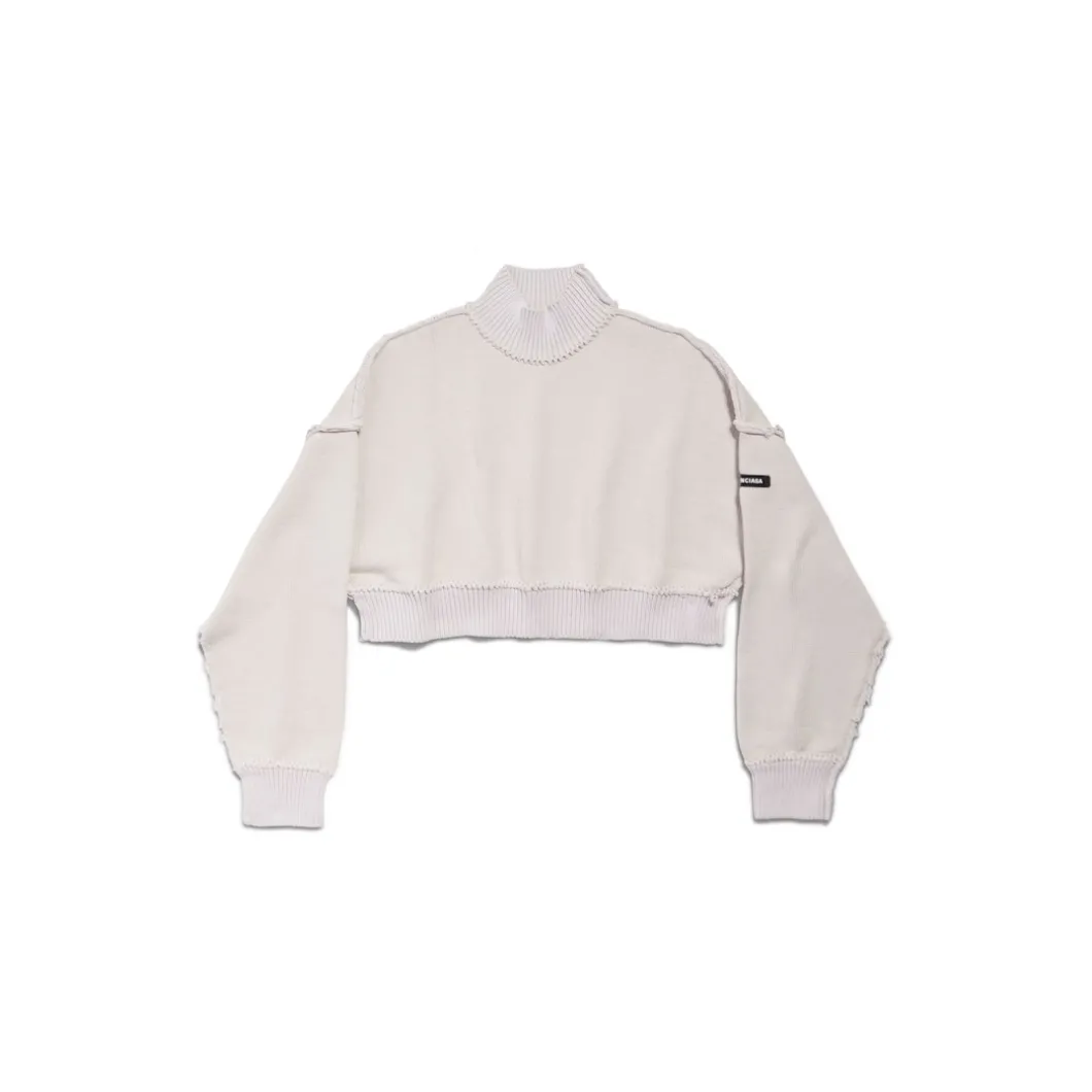 Pullover Cropped Ampio da Donna in Bianco Sporco