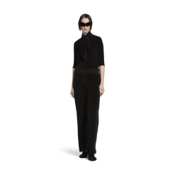 Pullover Dolcevita Aderente Con Foulard da Donna in Nero