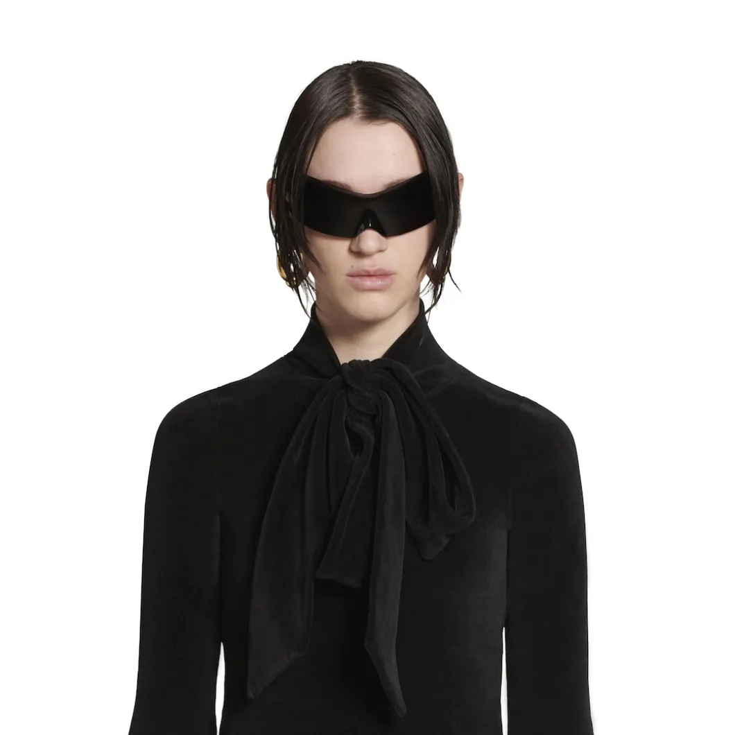 Pullover Dolcevita Aderente Con Foulard da Donna in Nero