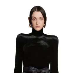 Pullover Dolcevita Round Shoulder da Donna in Nero
