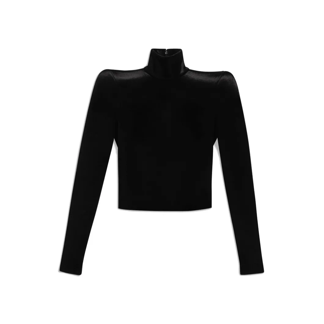 Pullover Dolcevita Round Shoulder da Donna in Nero