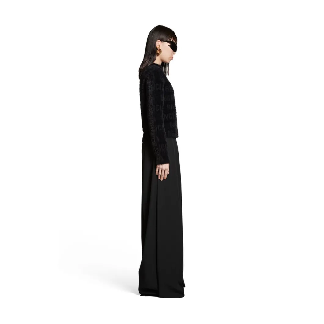 Pullover Furry Bal Horizontal Allover Aderente da Donna in Nero