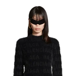 Pullover Furry Bal Horizontal Allover Aderente da Donna in Nero
