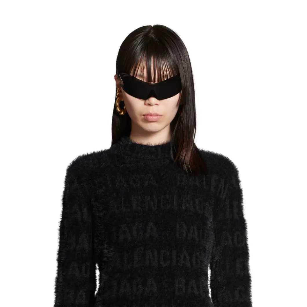 Pullover Furry Bal Horizontal Allover Aderente da Donna in Nero