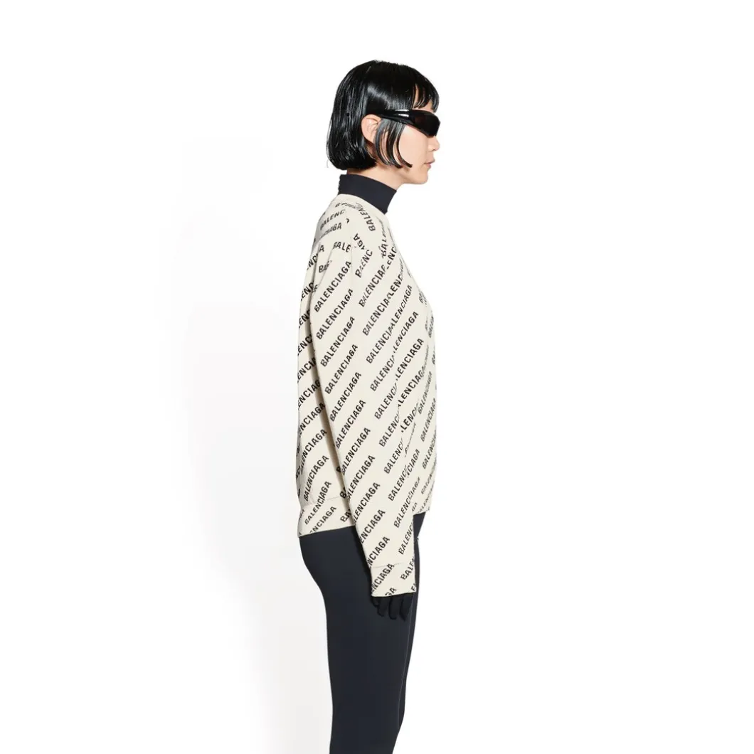 Pullover Mini Allover Logo da Donna in Bianco Sporco
