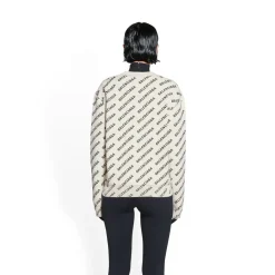Pullover Mini Allover Logo da Donna in Bianco Sporco