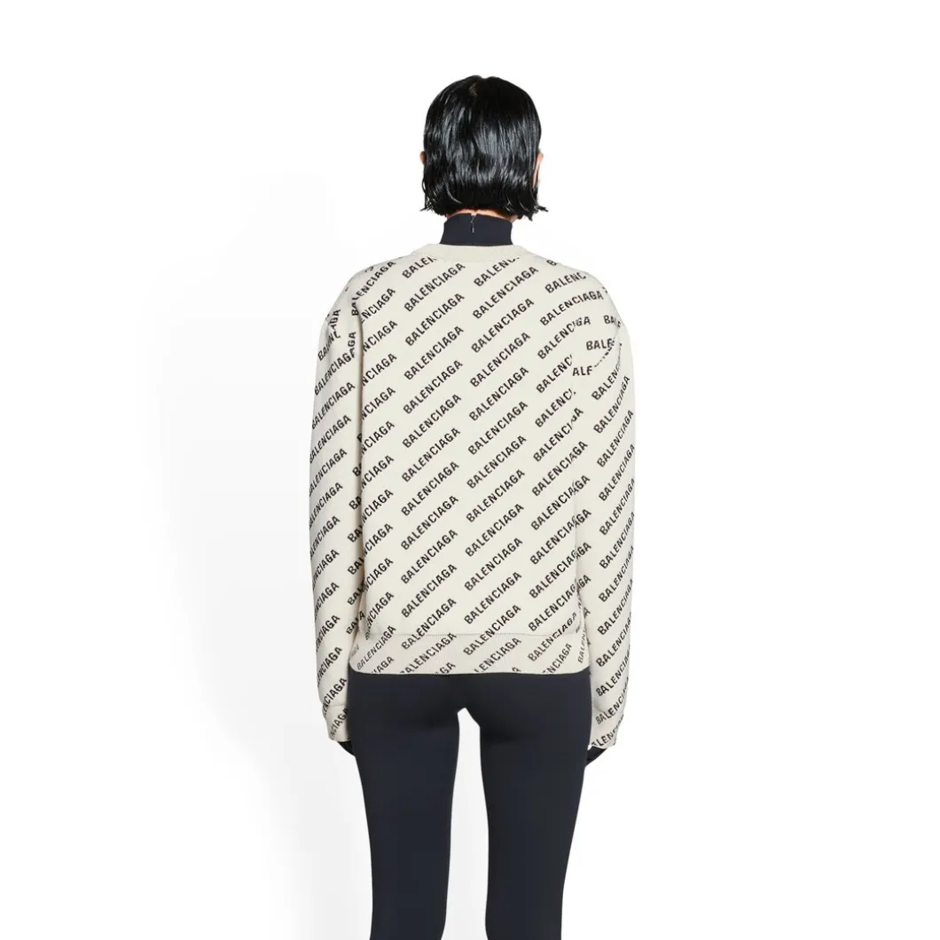 Pullover Mini Allover Logo da Donna in Bianco Sporco