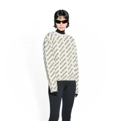 Pullover Mini Allover Logo da Donna in Bianco Sporco