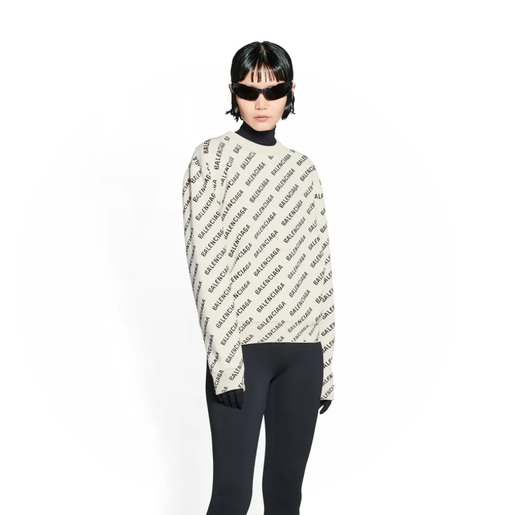 Pullover Mini Allover Logo da Donna in Bianco Sporco