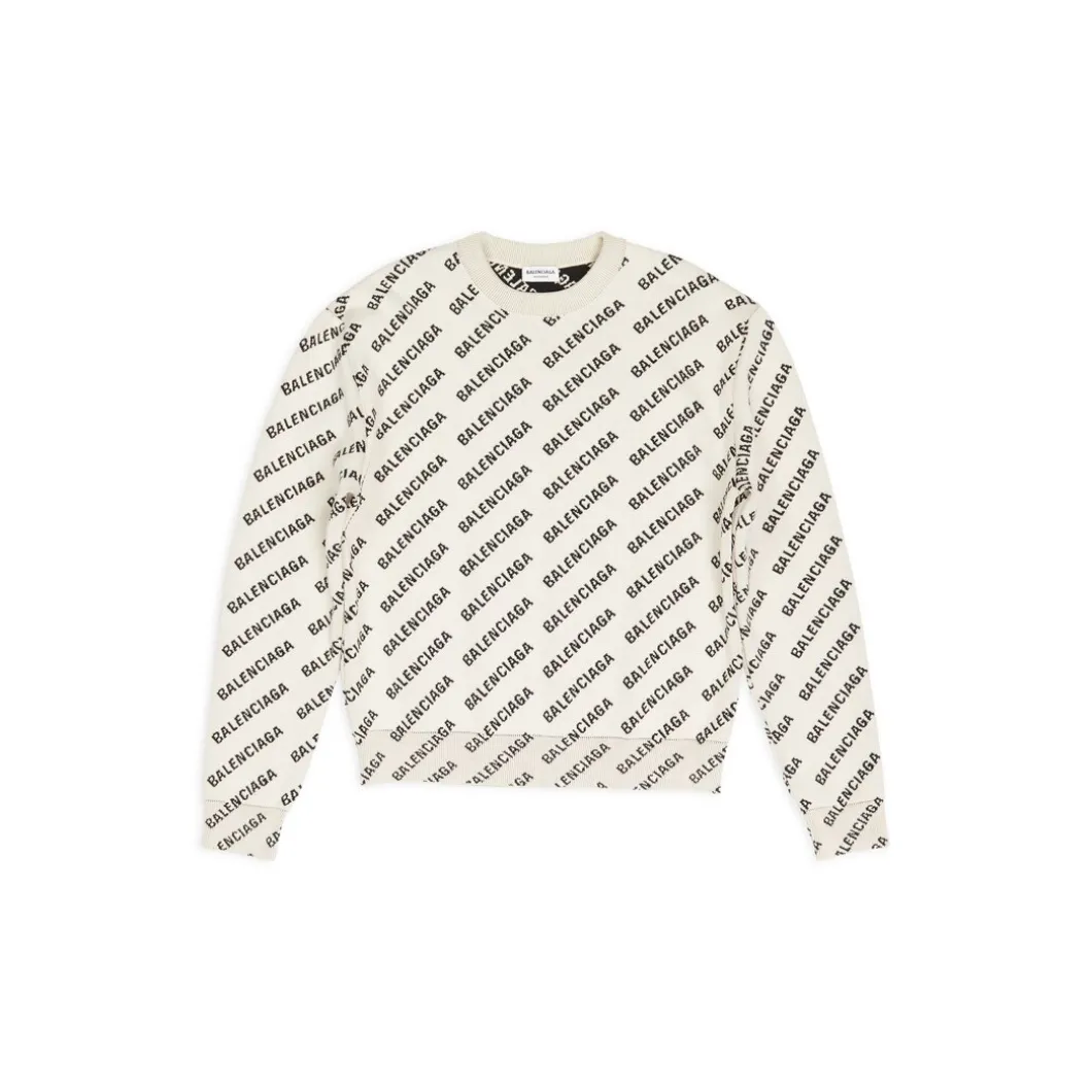 Pullover Mini Allover Logo da Donna in Bianco Sporco