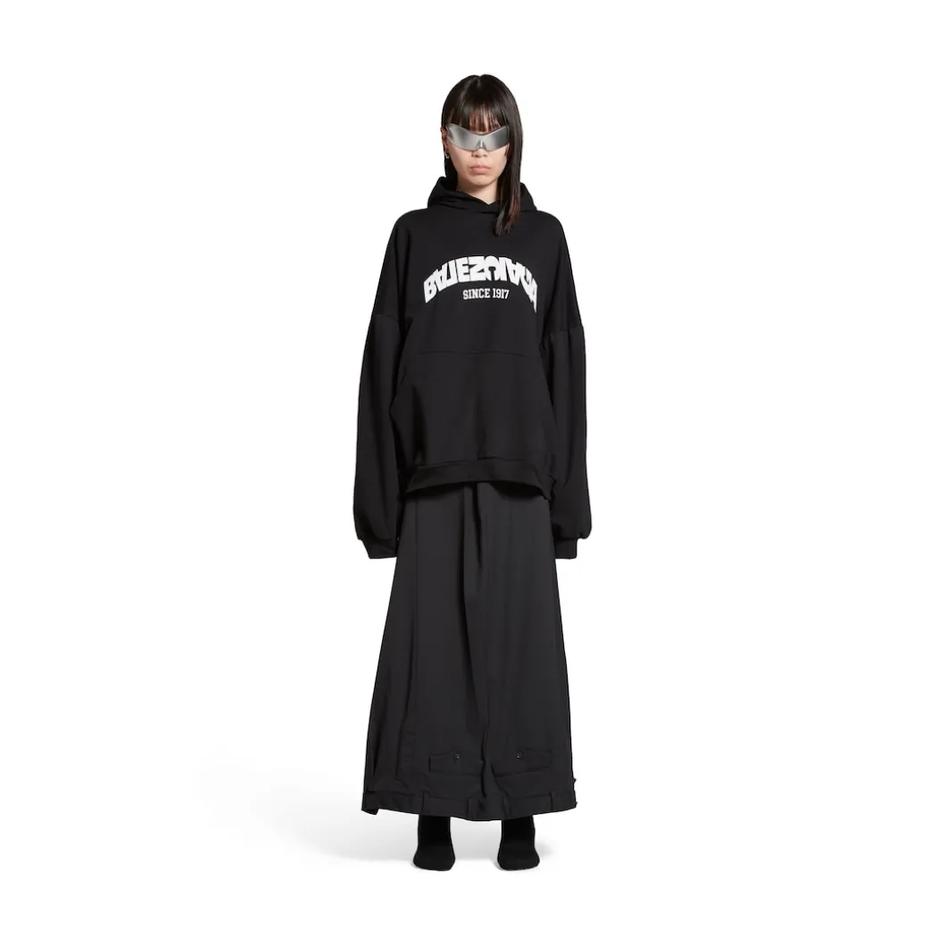 Round Hoodie Back Flip Oversize in Nero/bianco