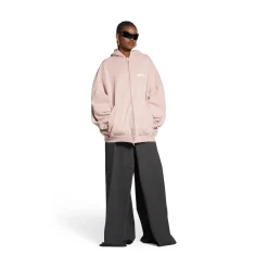 Round Hoodie Back Flip Oversize Con Zip in Rosa Chiaro