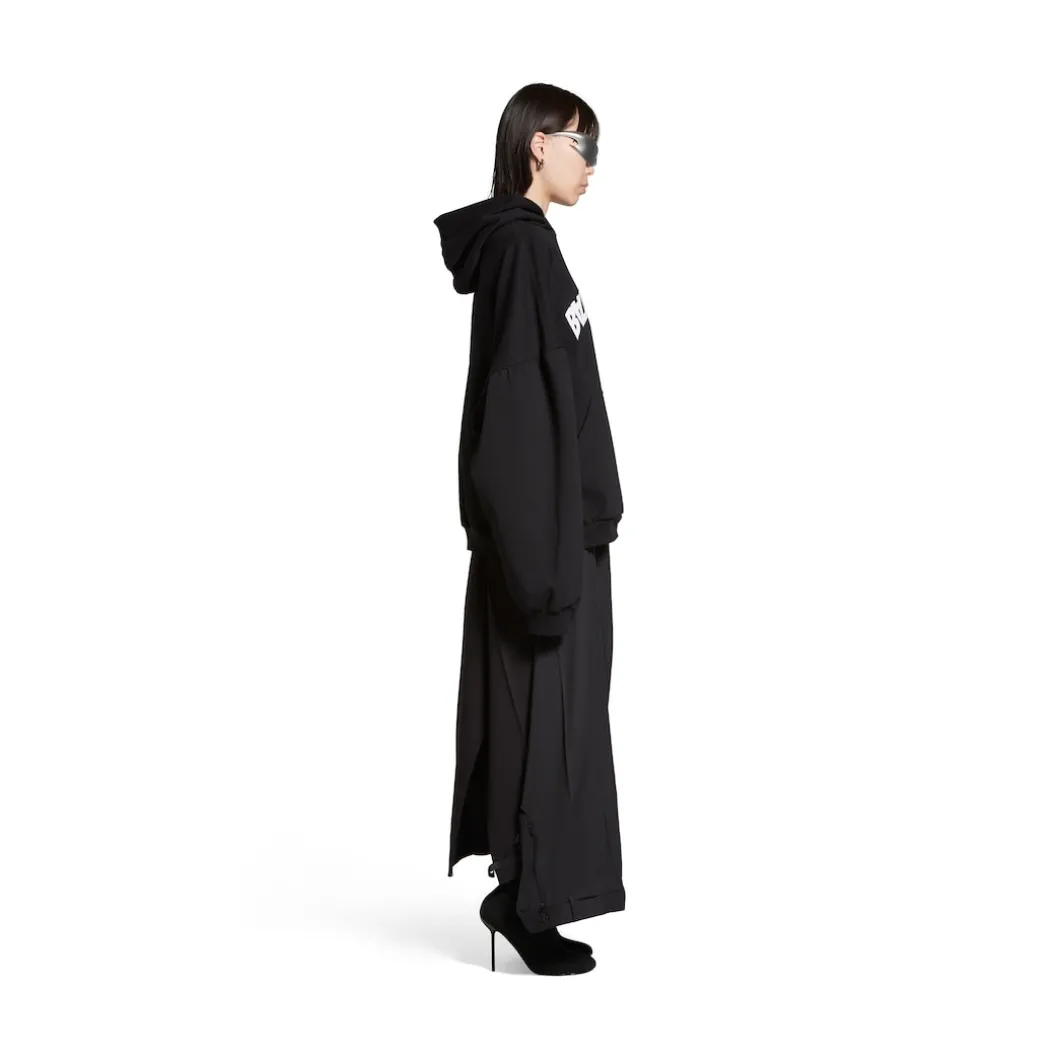 Round Hoodie Back Flip Oversize in Nero/bianco