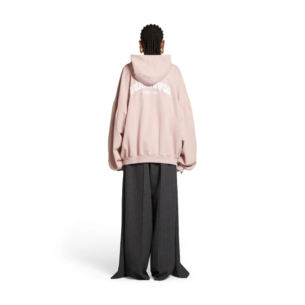 Round Hoodie Back Flip Oversize Con Zip in Rosa Chiaro