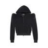 Round Shoulder Hoodie Small Fit Con Zip in Nero