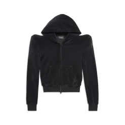 Round Shoulder Hoodie Small Fit Con Zip in Nero