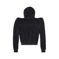 Round Shoulder Hoodie Small Fit Con Zip in Nero
