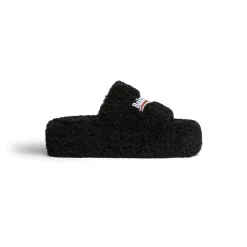 Sandali Con Zeppa Furry da Donna in Nero